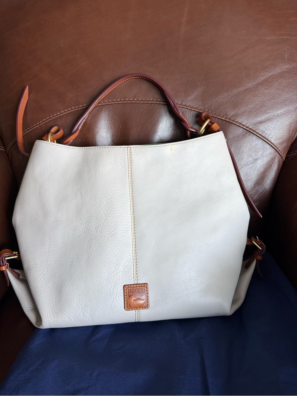 Dooney & Bourke Florentine Leather Twist Sac Shoulder Bag in Ecru